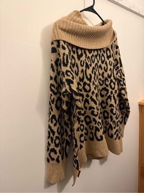 Rachel Zoe Leopard Print Cowl Neck Sweater in Tan and Black